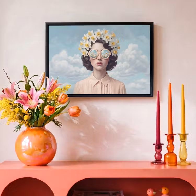 Canvas met lijst - Vrouw - Narcissen - Geel — 4