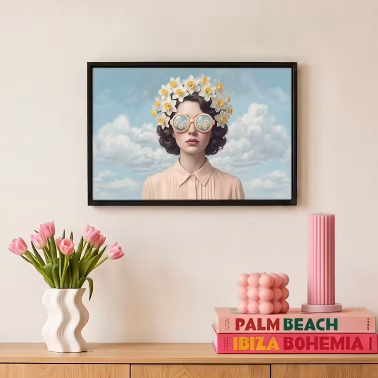 Canvas met lijst - Vrouw - Narcissen - Geel — 8