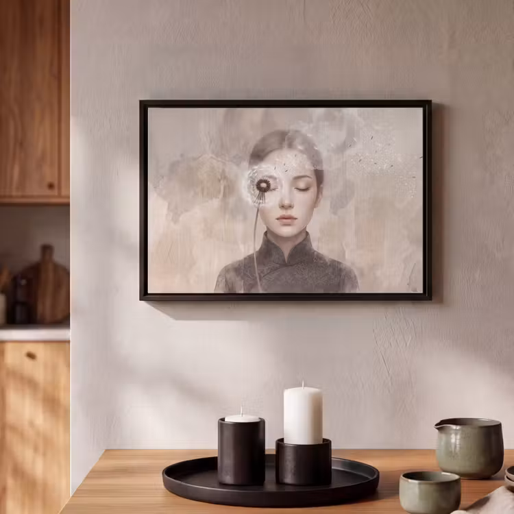 Canvas met lijst - Vrouw - Sereen - Grijs — 2