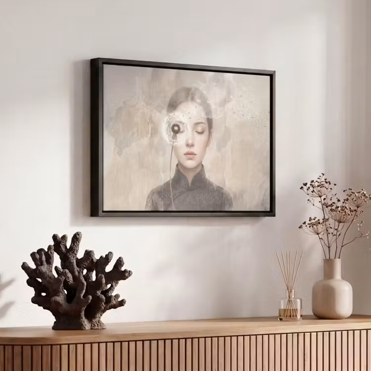 Canvas met lijst - Vrouw - Sereen - Grijs — 6