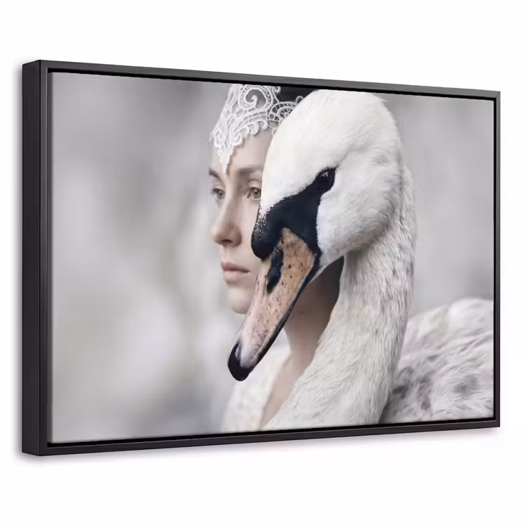 Canvas met lijst - Vrouw - Zwaan - Wit — 1