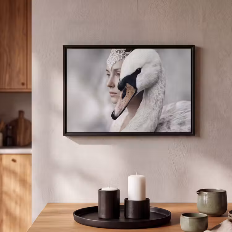 Canvas met lijst - Vrouw - Zwaan - Wit — 2