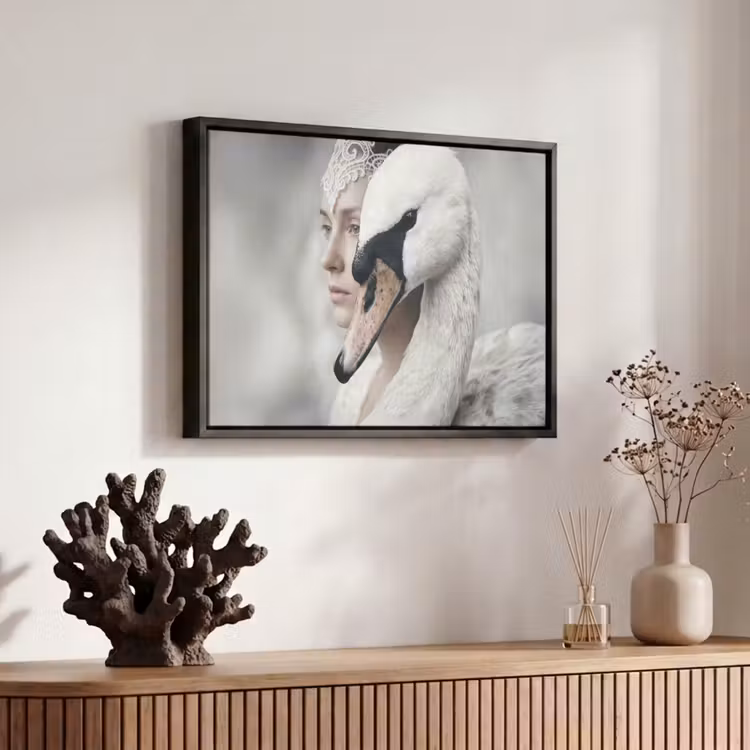 Canvas met lijst - Vrouw - Zwaan - Wit — 6