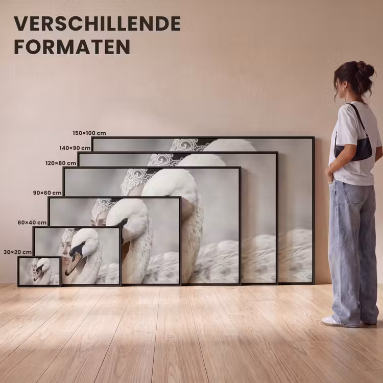 Canvas met lijst - Vrouw - Zwaan - Wit — 7