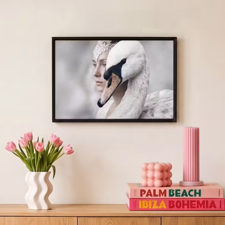 Canvas met lijst - Vrouw - Zwaan - Wit — 8