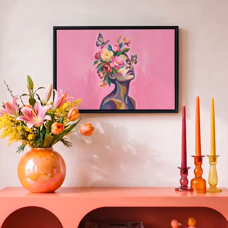 Canvas met lijst - Vrouwengezicht - Vlinders - Kleurrijk — 4