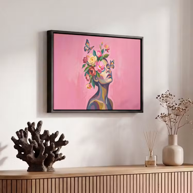 Canvas met lijst - Vrouwengezicht - Vlinders - Kleurrijk — 6