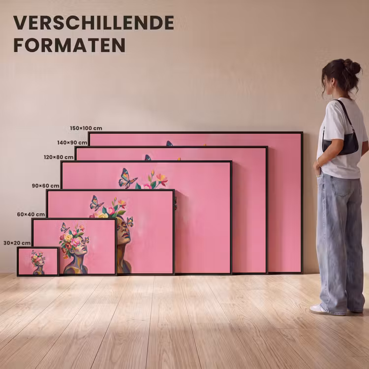 Canvas met lijst - Vrouwengezicht - Vlinders - Kleurrijk — 7