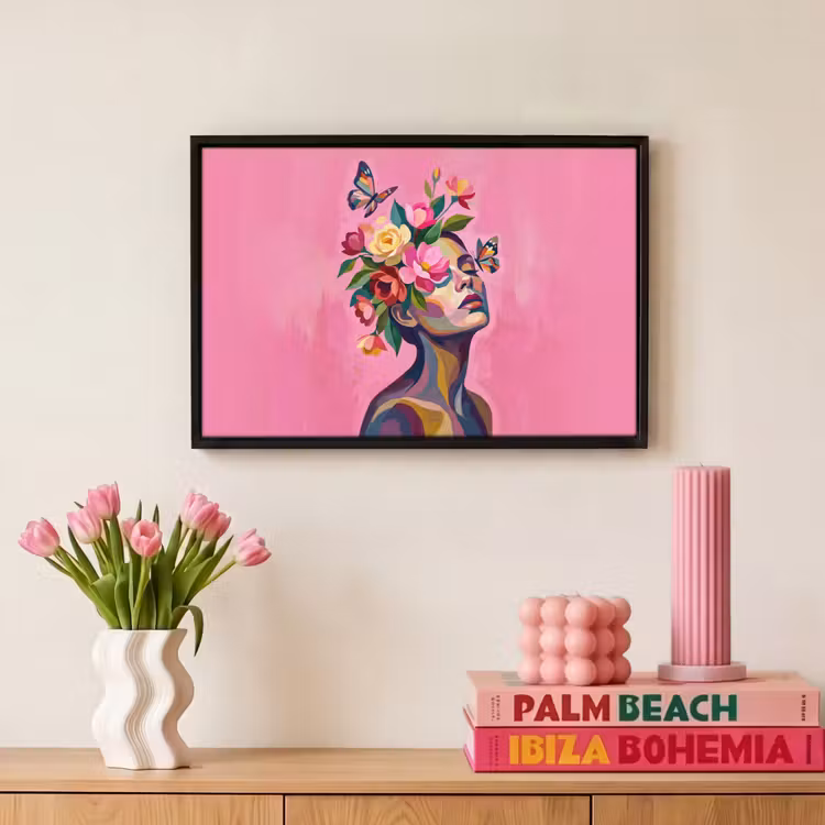 Canvas met lijst - Vrouwengezicht - Vlinders - Kleurrijk — 8