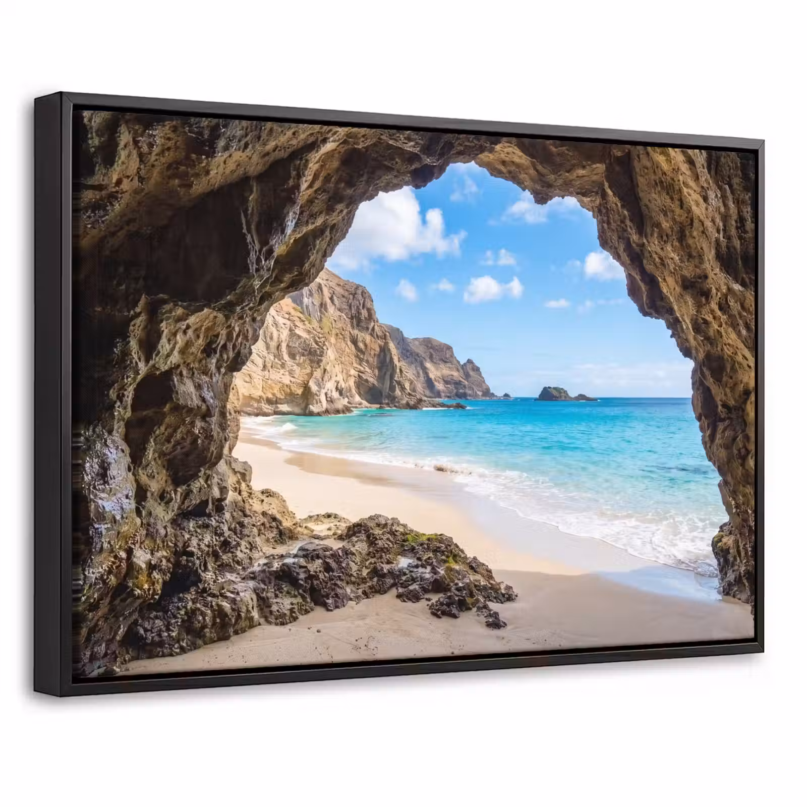 Canvas met lijst - Grot - Strand - Zee - Blauw — 1