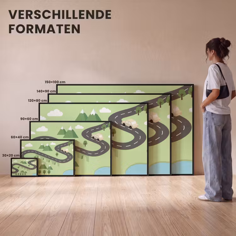 Canvas met lijst - Auto - Bergweg - Natuur - Illustratie — 7