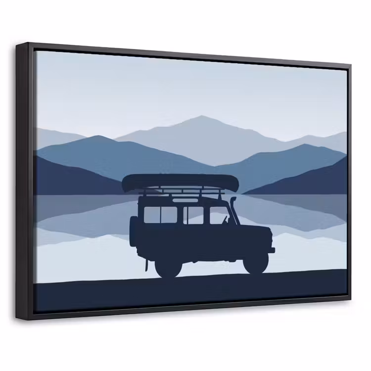 Canvas met lijst - Auto - Meer - Bergen - Blauw — 1