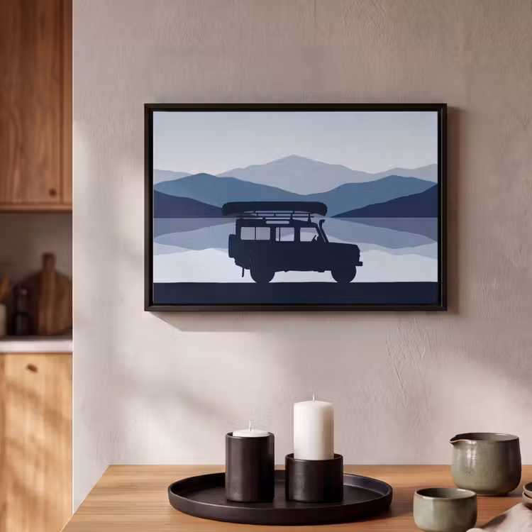 Canvas met lijst - Auto - Meer - Bergen - Blauw — 2