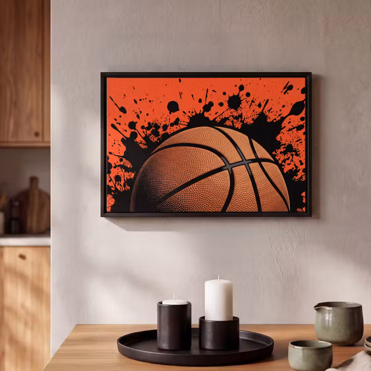 Canvas met lijst - Basketbal - Verf - Sport - Oranje — 2