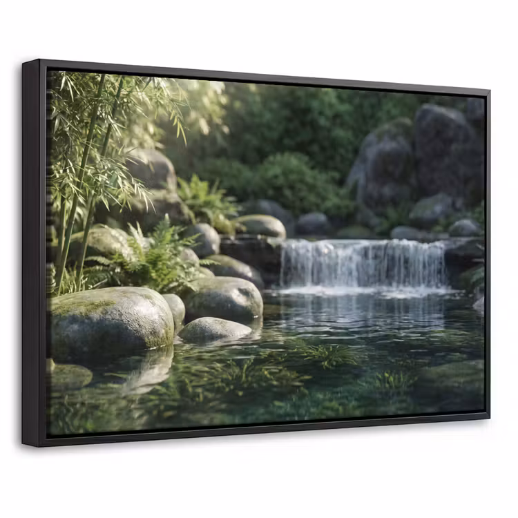 Canvas met lijst - Beek - Waterval - Natuur - Groen — 1