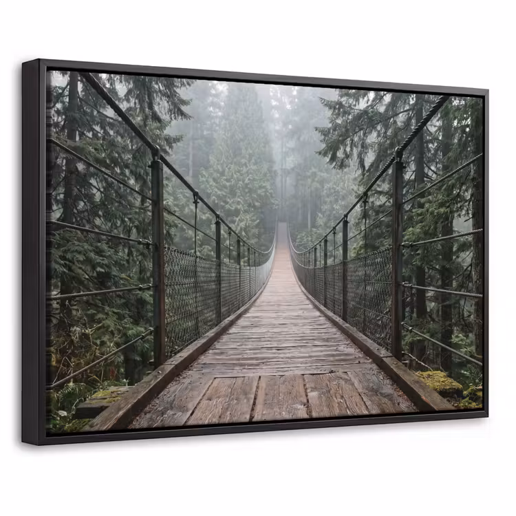 Canvas met lijst - Brug - Bos - Mist - Natuur — 1