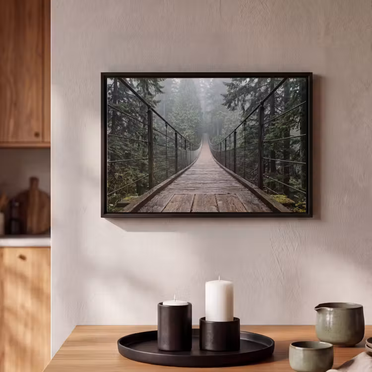 Canvas met lijst - Brug - Bos - Mist - Natuur — 2