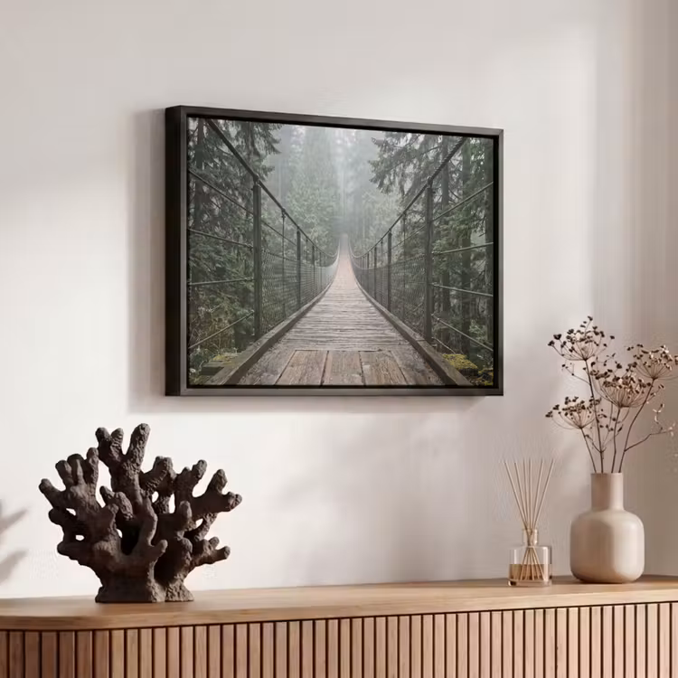 Canvas met lijst - Brug - Bos - Mist - Natuur — 6