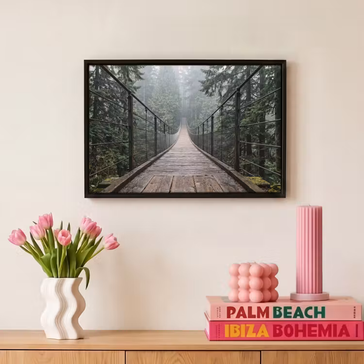 Canvas met lijst - Brug - Bos - Mist - Natuur — 8