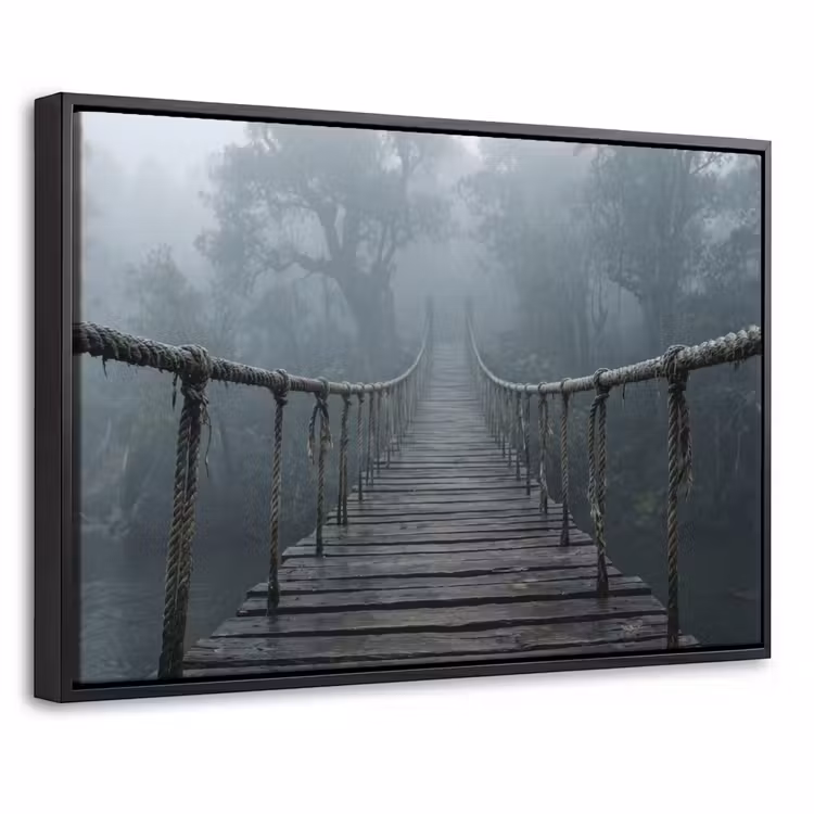 Canvas met lijst - Brug - Jungle - Mist - Natuur — 1
