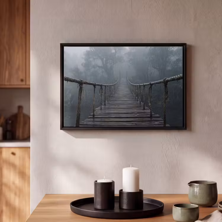 Canvas met lijst - Brug - Jungle - Mist - Natuur — 2