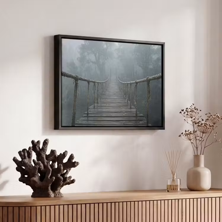 Canvas met lijst - Brug - Jungle - Mist - Natuur — 6