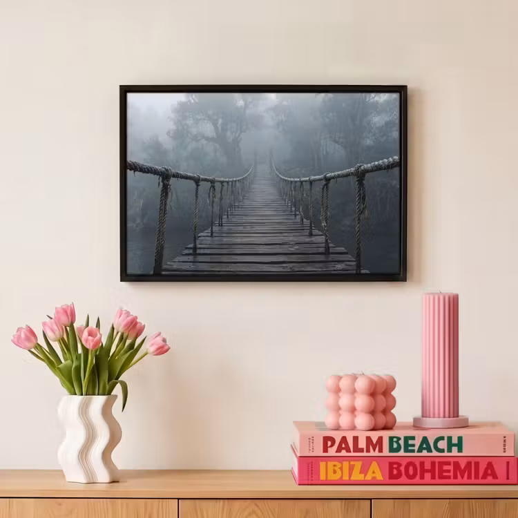 Canvas met lijst - Brug - Jungle - Mist - Natuur — 8