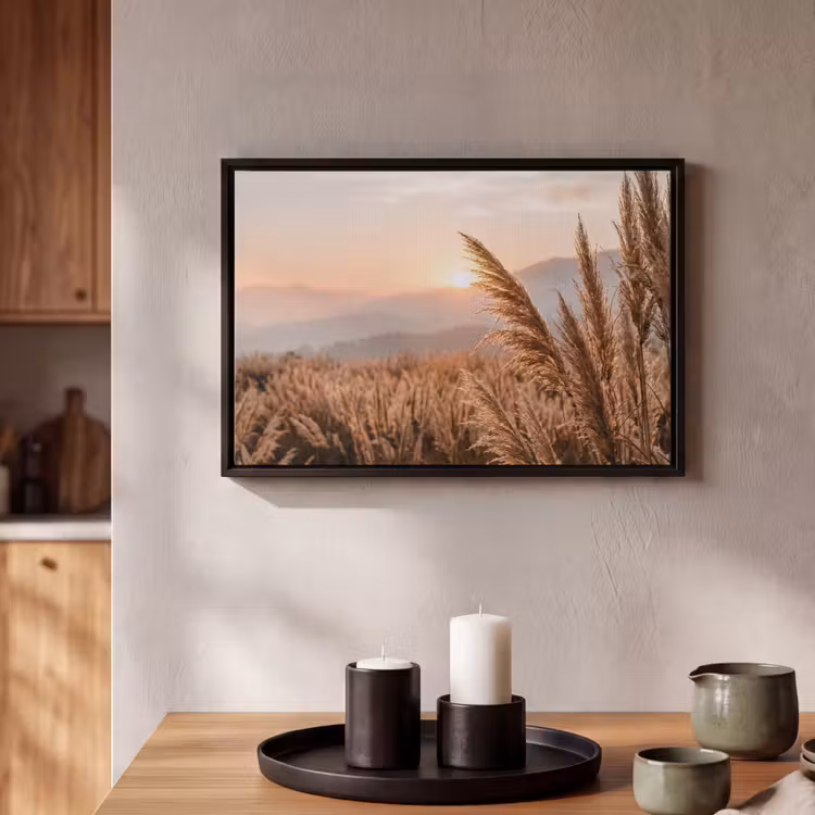 Canvas met lijst - Gras - Veld - Zon - Natuur — 2