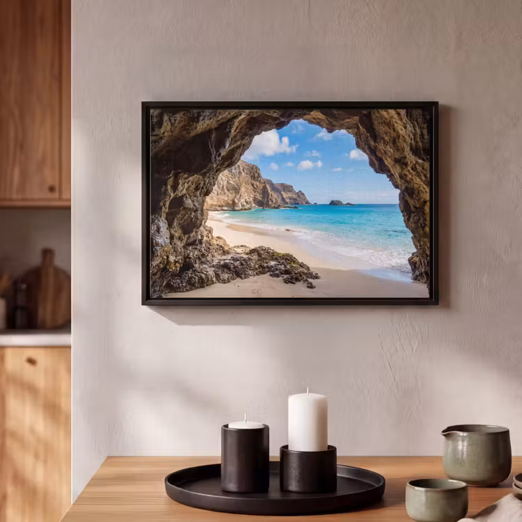 Canvas met lijst - Grot - Strand - Zee - Blauw — 2