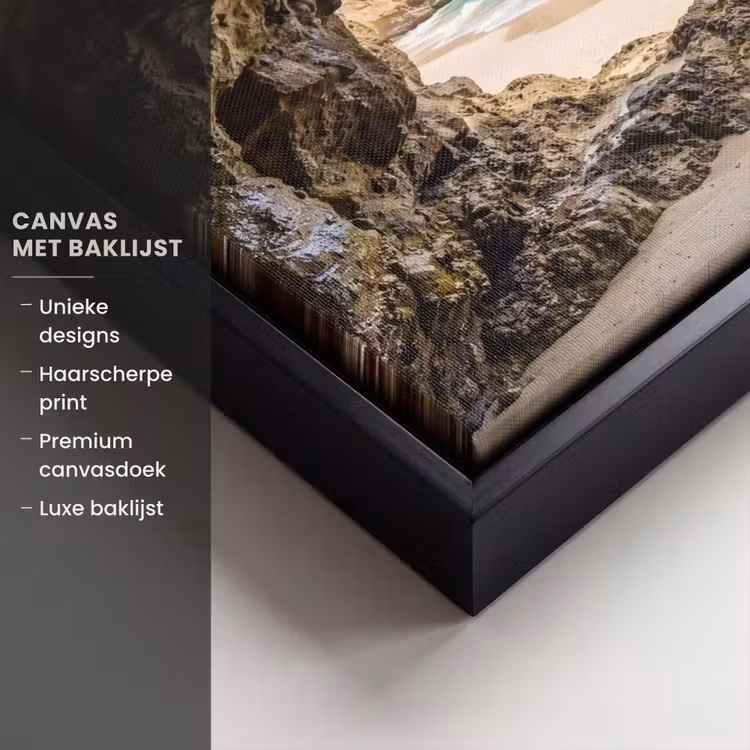 Canvas met lijst - Grot - Strand - Zee - Blauw — 5