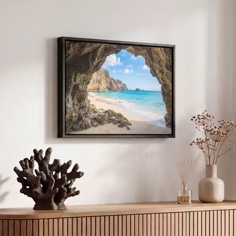 Canvas met lijst - Grot - Strand - Zee - Blauw — 6