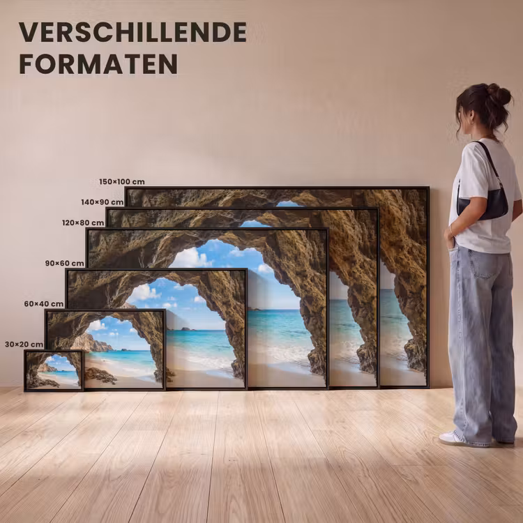 Canvas met lijst - Grot - Strand - Zee - Blauw — 7