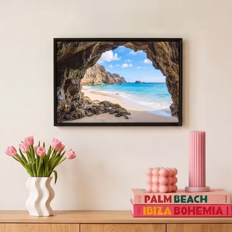 Canvas met lijst - Grot - Strand - Zee - Blauw — 8