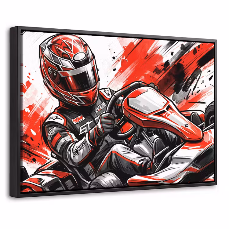 Canvas met lijst - Kart - Coureur - Snelheid - Rood — 1