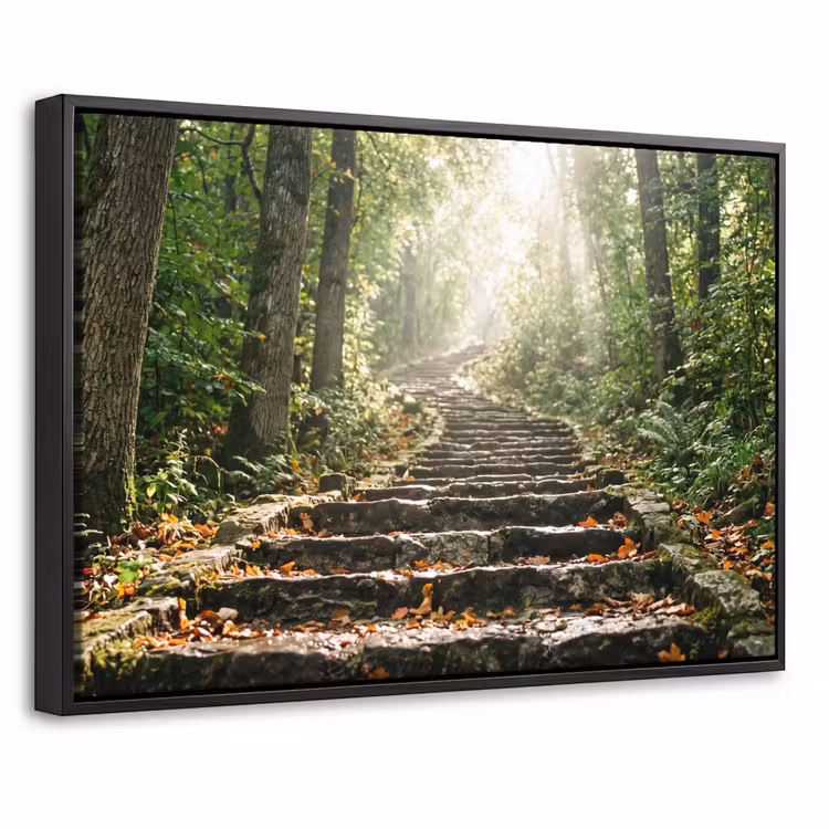 Canvas met lijst - Stenen - Trap - Bos - Natuur — 1