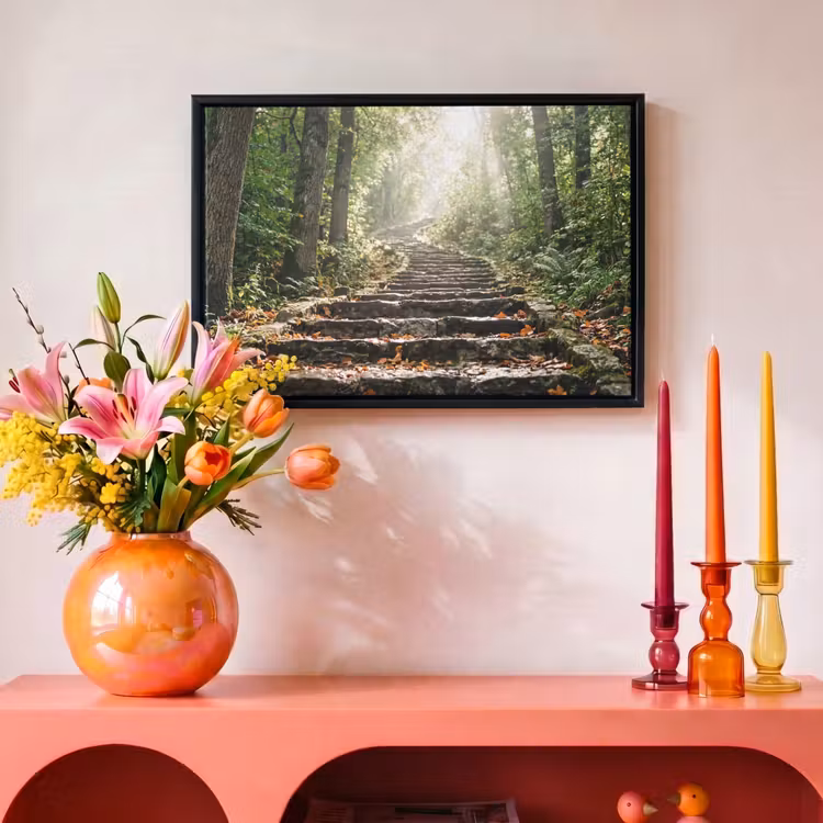 Canvas met lijst - Stenen - Trap - Bos - Natuur — 4