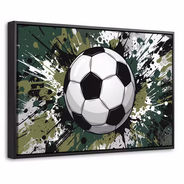 Canvas met lijst - Voetbal - Verf - Spetters - Groen — 1