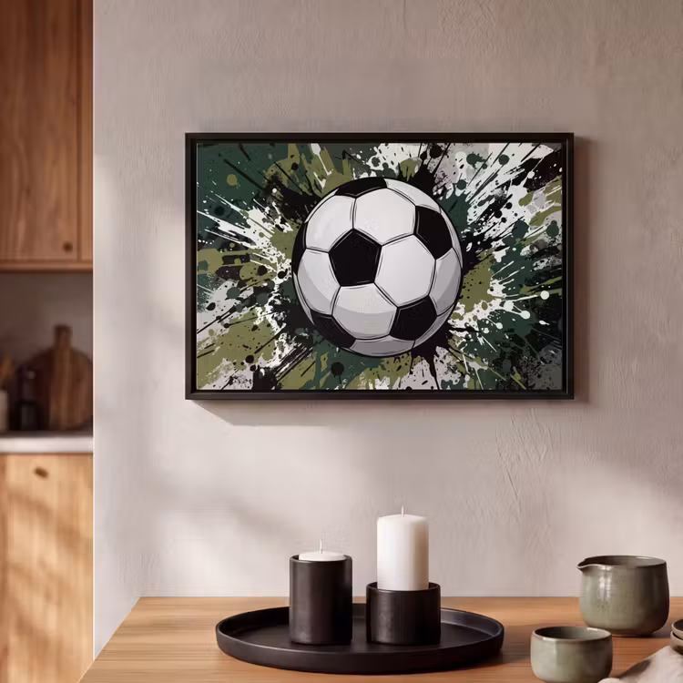 Canvas met lijst - Voetbal - Verf - Spetters - Groen — 2