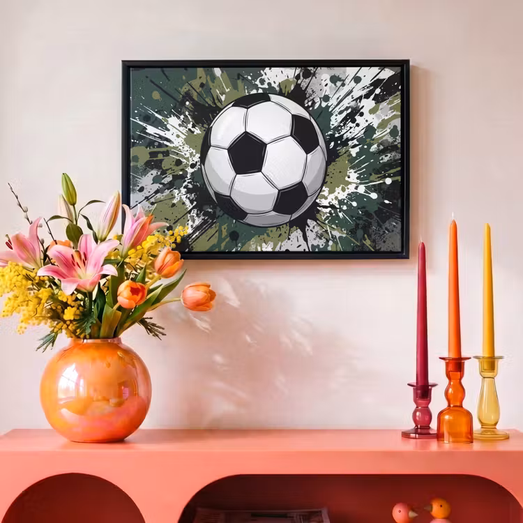 Canvas met lijst - Voetbal - Verf - Spetters - Groen — 4