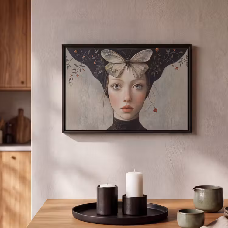 Canvas met lijst - Woman - Butterfly - Art - Classic - Muted — 2