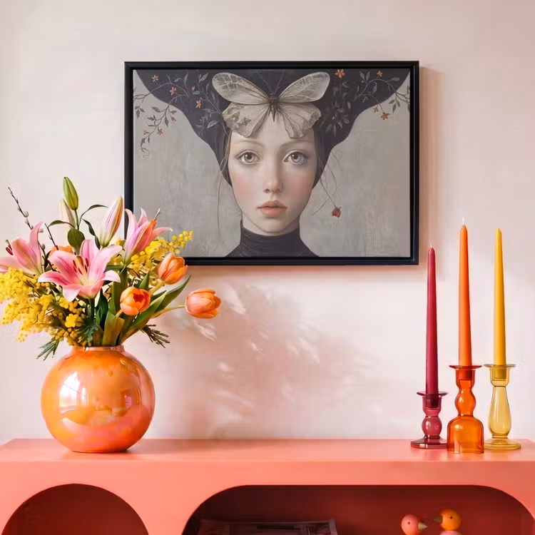Canvas met lijst - Woman - Butterfly - Art - Classic - Muted — 4
