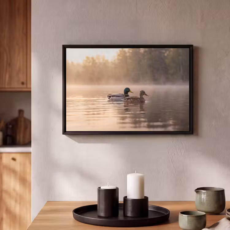 Canvas met lijst - Eenden - Water - Mist - Natuur — 2