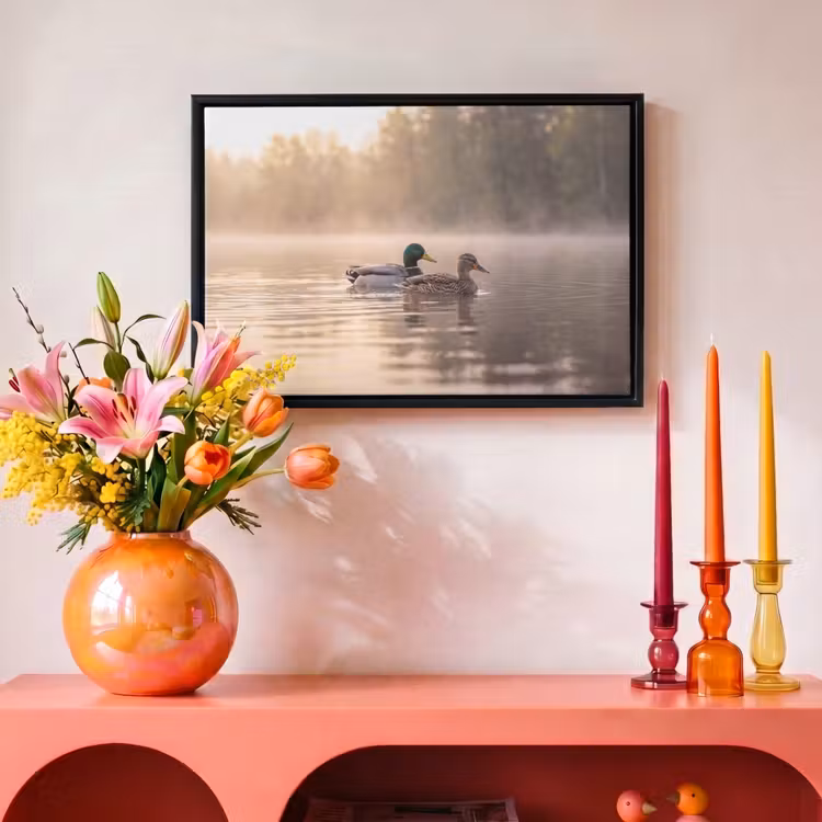 Canvas met lijst - Eenden - Water - Mist - Natuur — 4