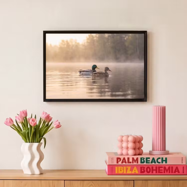 Canvas met lijst - Eenden - Water - Mist - Natuur — 8