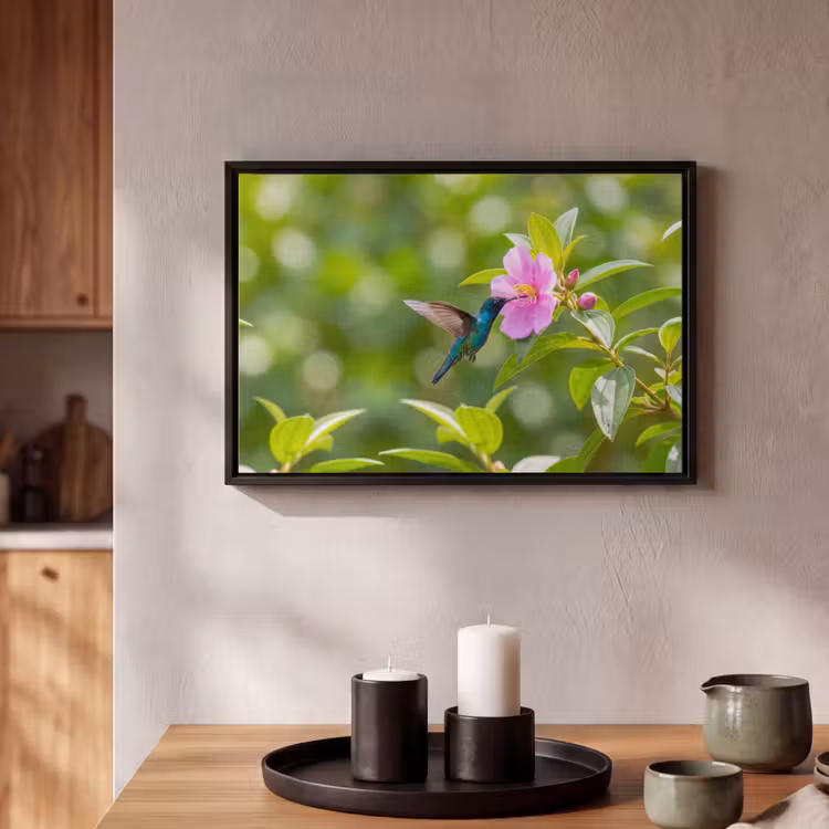 Canvas met lijst - Kolibrie - Bloem - Natuur - Groen — 2