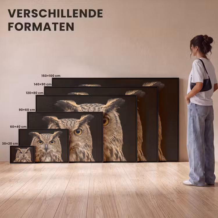 Canvas met lijst - Oehoe - Uil - Portret - Bruin — 7