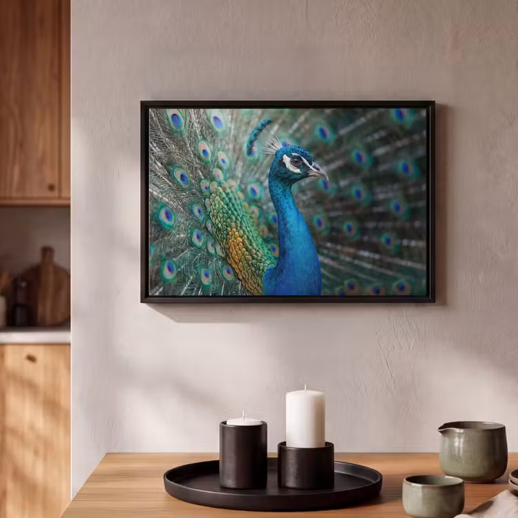 Canvas met lijst - Pauw - Veren - Blauw — 2