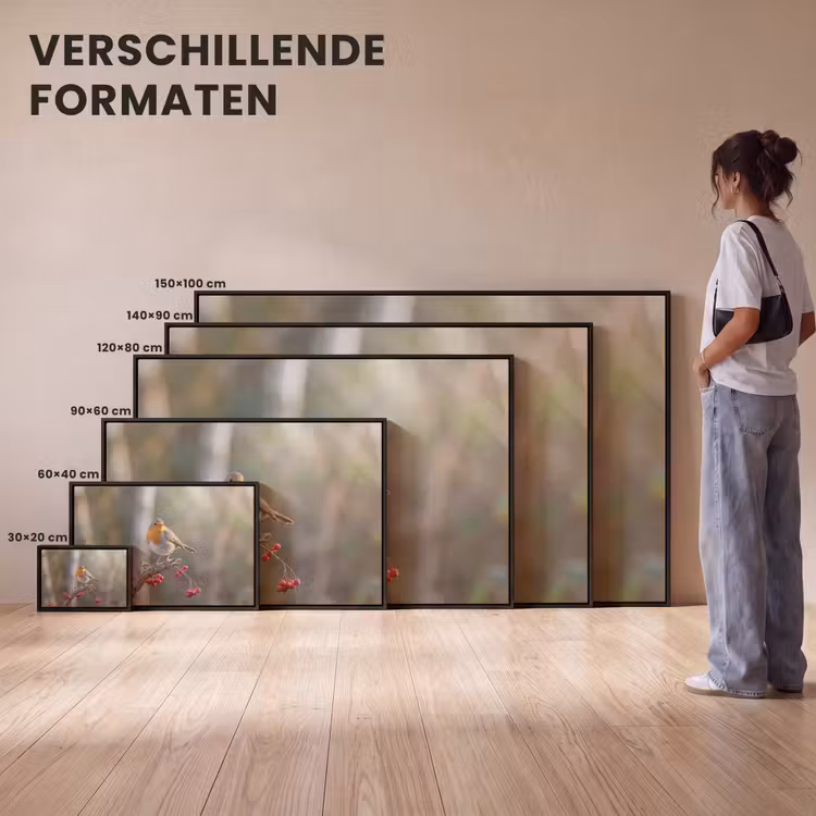 Canvas met lijst - Roodborst - Tak - Bessen - Natuur — 7