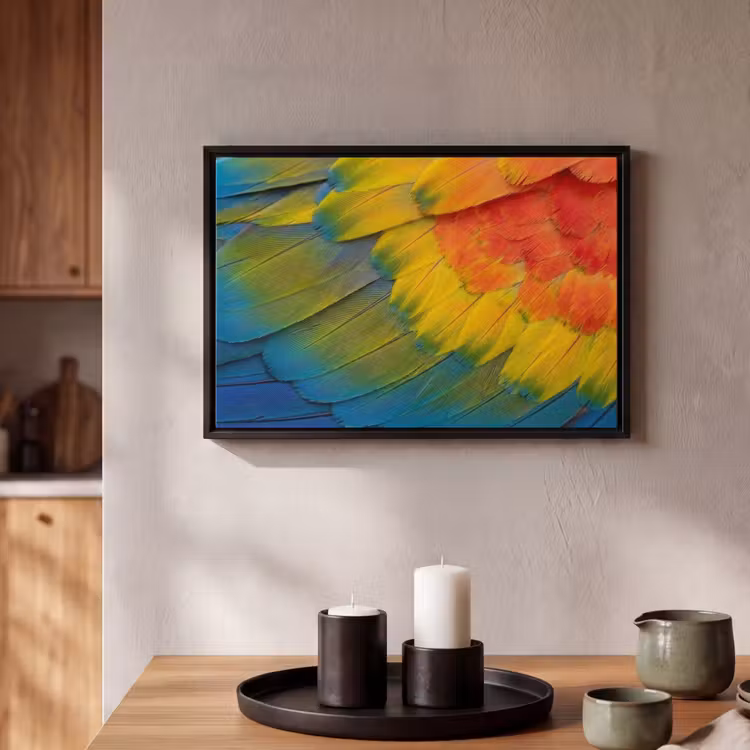 Canvas met lijst - Veren - Ara - Kleurrijk — 2