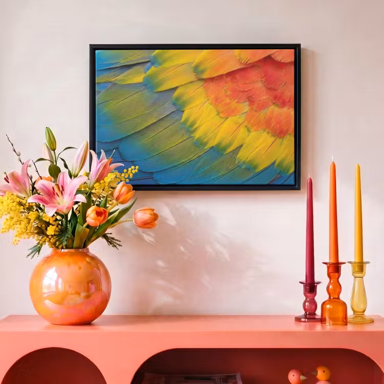 Canvas met lijst - Veren - Ara - Kleurrijk — 4